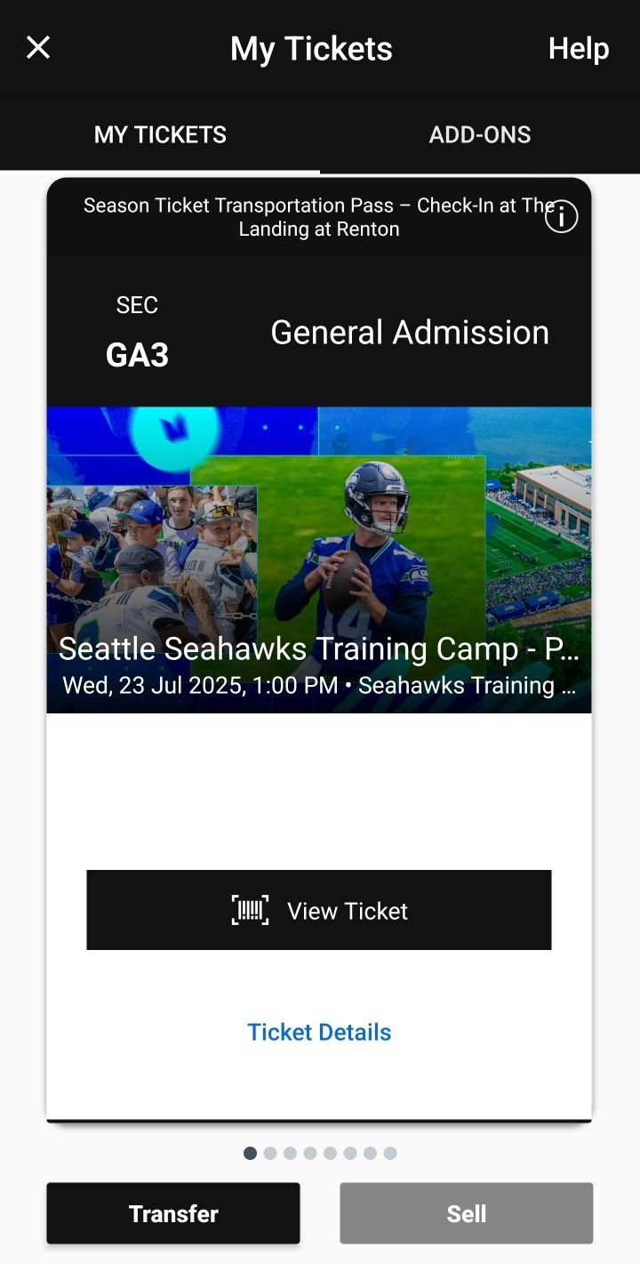 Seahawks Training Camp, Exclusive Season Ticket Holders Day - 6 Tickets