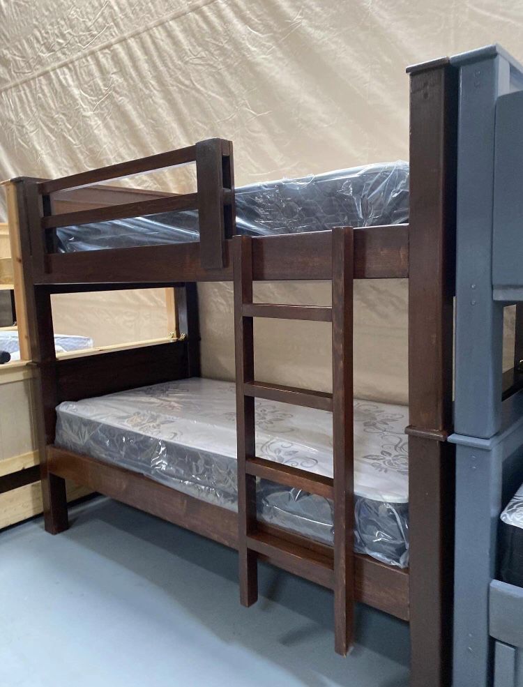 Bunk Bed Pinewood Mattress Deluxe Brand Included Twin/Twin 