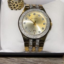 Gold Nugget Ring 10k  / Bulova Diamond 💎Gold Watch 