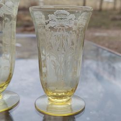 Tiffin Glass Flanders Pattern Yellow Depression Juice Tumblr