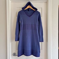 PrAna Mariette Women’s Cozy Hooded Sweater Dress, Organic Cotton Blend, Indigo, Small