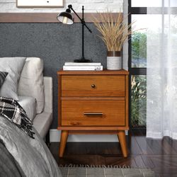 Eco-Flex Solid Wood Mid-Century 2-Drawer Nightstand (Castanho) - MDN209