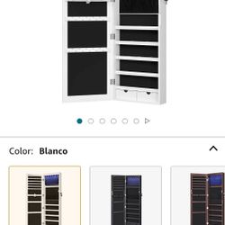 Gabinete organizador de joyas con 6 luces LED, para montar en la pared o en la puerta, de 47.3 pulgadas de alto, con espejo y 2 cajones

