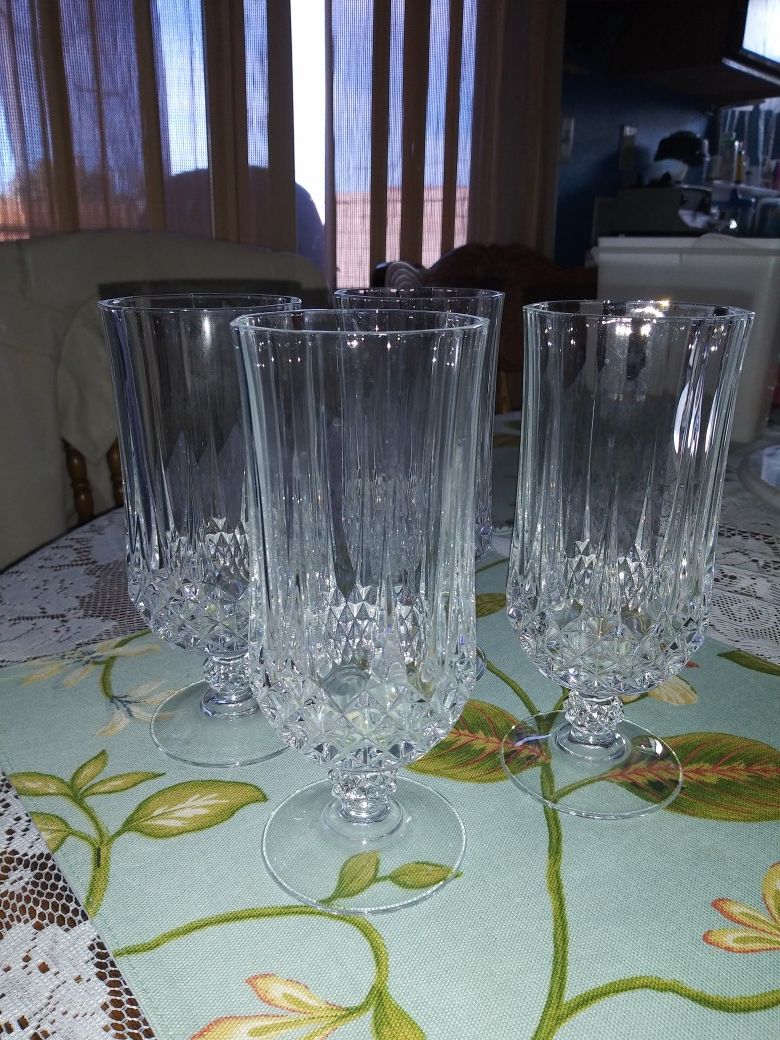 Set of 4 Cristal D'Arques Long Champ Footed Iced Tea Glasses, Vintage
