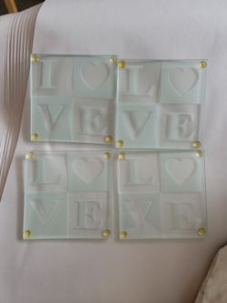 Set of 4 Glass LOVE Coasters