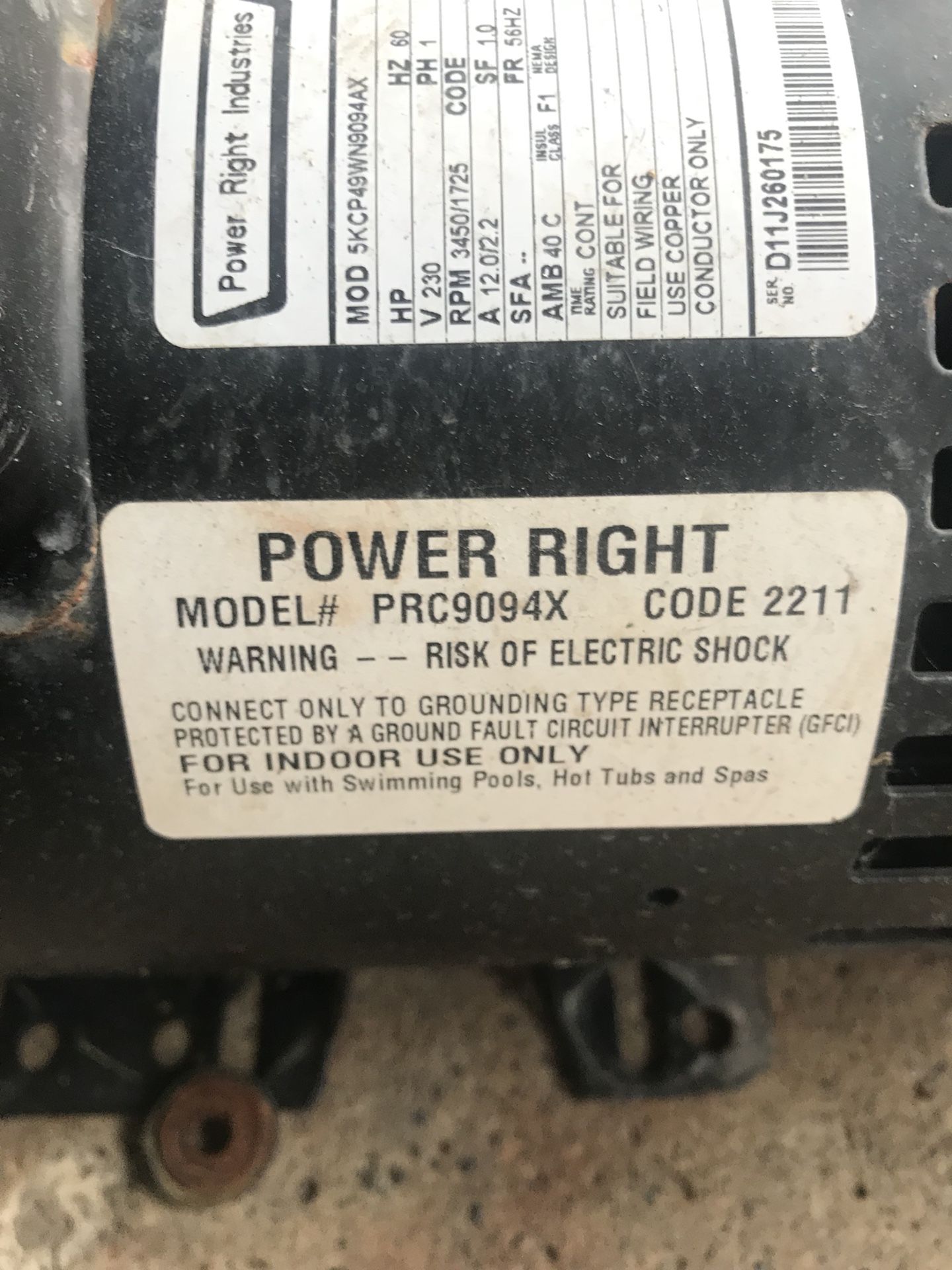 Hot tub spa pump cal spa power right