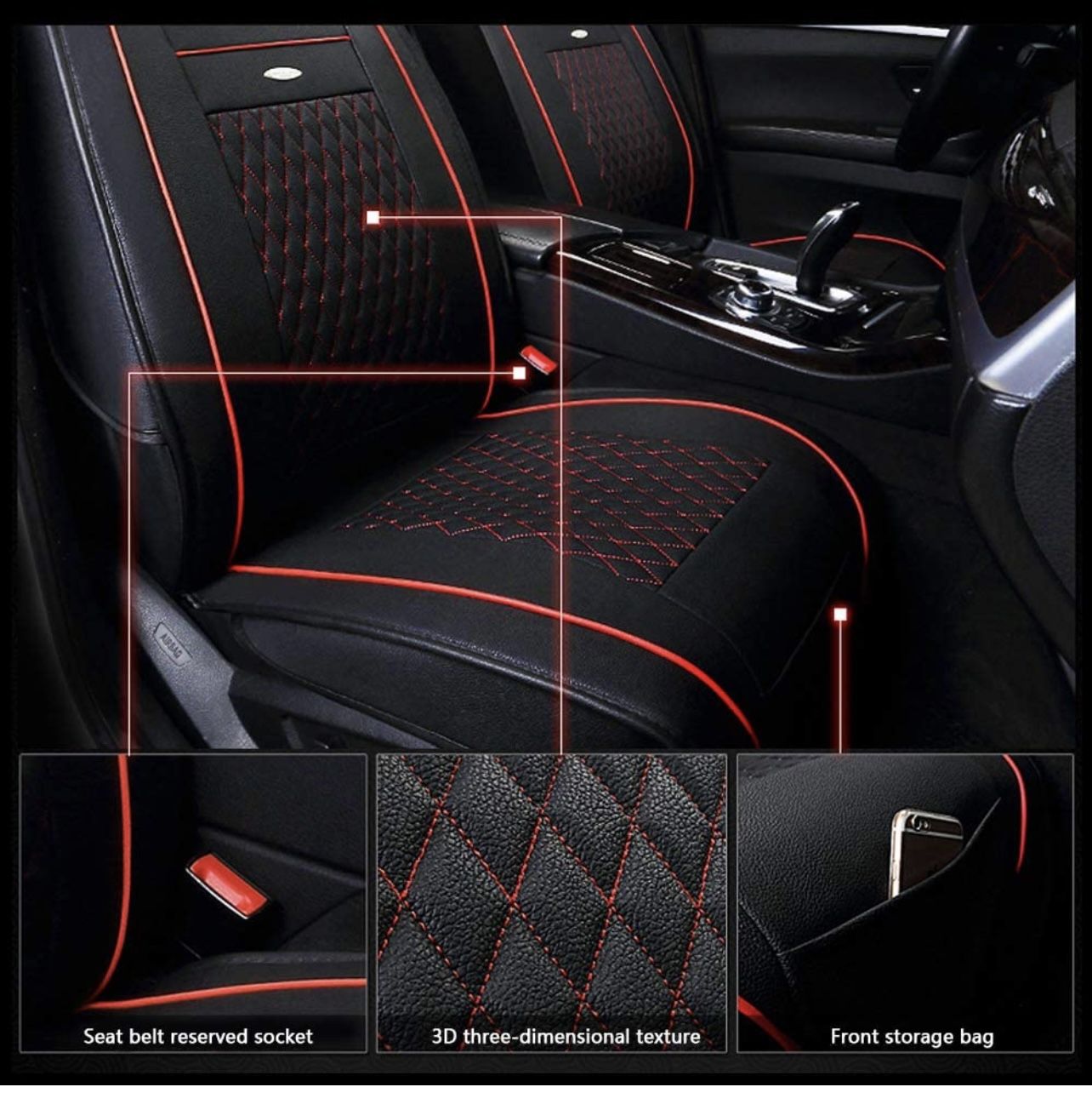 otoez 5 Seats Leather Car Seat Covers Faux Leatherette Automotive Seat