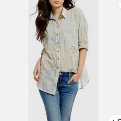 Free People Shore Vibes Cotton Printed Shi Ivory 