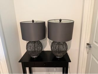 Pair of Wire Sphere Table Lamps with Gray Shades