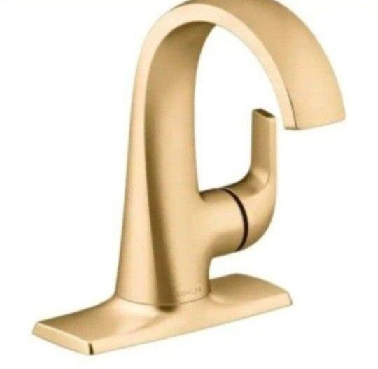 KOHLER Cursiva Single Handle Single Hole Bathroom Faucet in Vibrant Brushed Moderne Brass