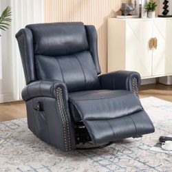 34.8"W Genuine Leather Manual Swivel Rocker Recliner Vintage Recliner With Heated Massage