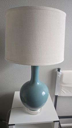 Pair of Teal Blue Ceramic Table Lamps with Acrylic Bases (Set of 2)