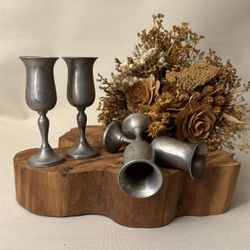 Vintage Set Of 4 Pewter Goblets