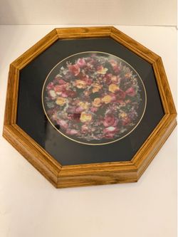 Lot of 4 Vintage Lena Liu Framed Plates Solid Oak Frames / Cuadros