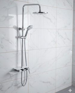 Clihome Shower panel Silver Dual Head Waterfall Shower Panel System with 2-way Diverter Valve