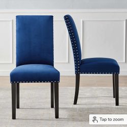 2 NAVY BLUE CHAIRS WITH GOLD STUDS