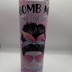 Pink confetti tumbler with straw