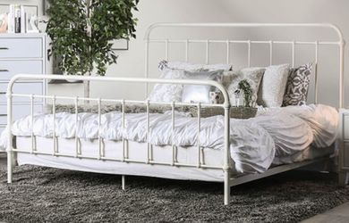 Brand New White Solid Metal Eastern King Bed Frame (Available In California King)
