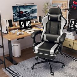 New High Back Massage Gaming Chair with Footrest PU Leather Racing Computer Chair with Lumbar Support Ergonomic Office Chairs,   New in box T OCRC23-0