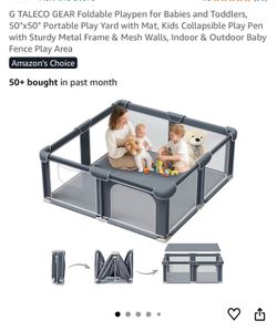 Foldable Playpen for Babies and Toddlers, 50"x50" Portable Play Yard with Mat, Kids Collapsible Play Pen with Sturdy Metal Frame & Mesh