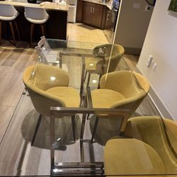 7’ Glass Table & CB2 Metal Base