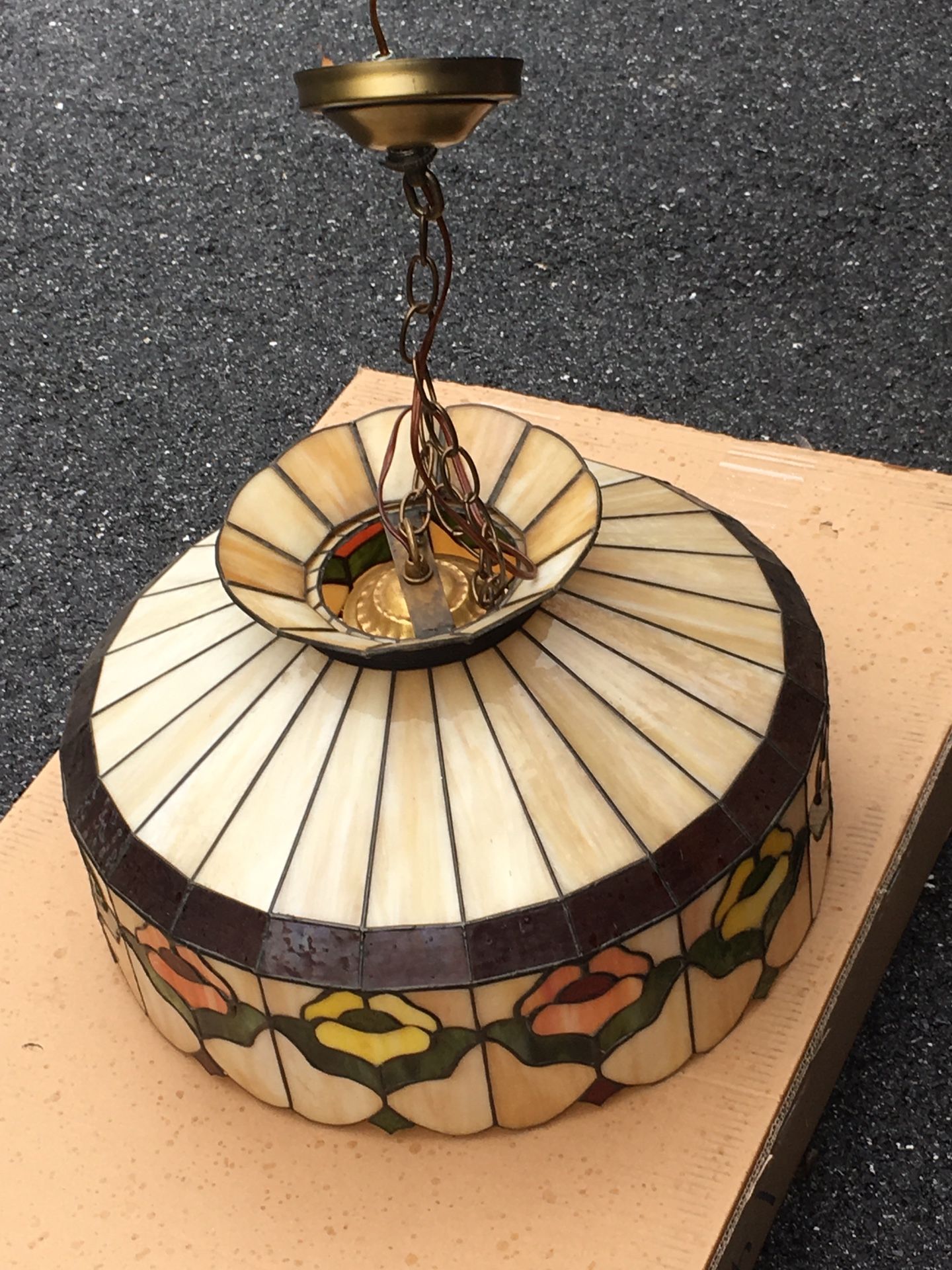 Vintage Stained Glass Hanging Light 19” Shade