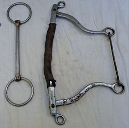 Loose Ring Mullen Mouth Snaffle Bit and Vintage Western Curb / Grazing Bit with Hackamore Noseband
