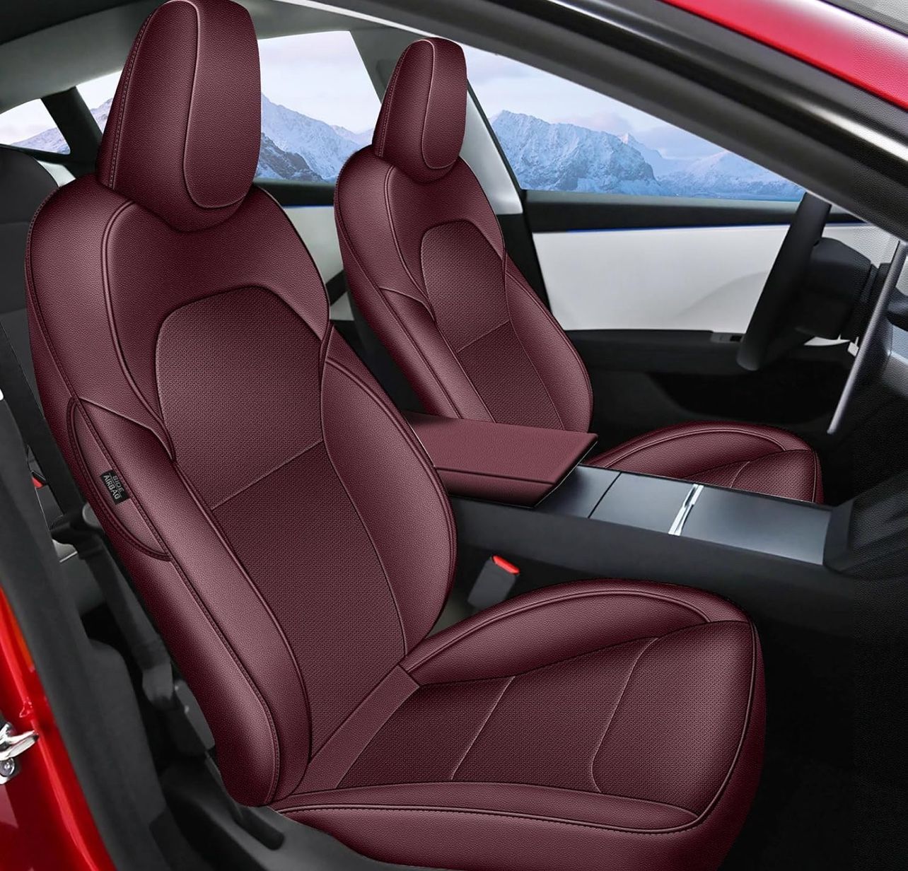 AOMSAZTO Car Seat Cover Fit for Tesla Model 3 2024 2025 (Not for Performance) - Full Set Customized Wine Red Seat Covers (with Armrest Cover) Brand n