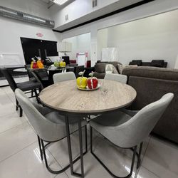Grey Dining Set with 4 Chairs 