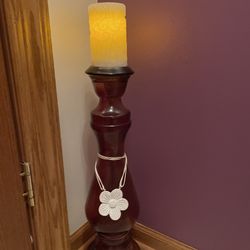 Pair of Beautiful Purple glass candle holders with embossed timer candle