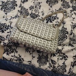 Rhinestone Studded Evening Bag/Cocktail Purse Silver And Diamond