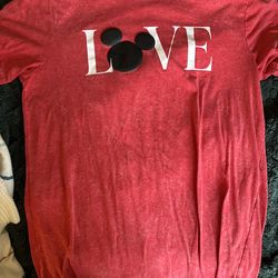 Disney Mickey “LOVE” Graphic Tee – Red Shirt (Men’s Medium)