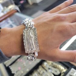 Income Tax Special 925 Sterling Silver Chino Link Greek Border Sanjudas Lock Bracelet 8,5" 925 Plata Tejido Chino Link Pulsera  Solida 8,5"