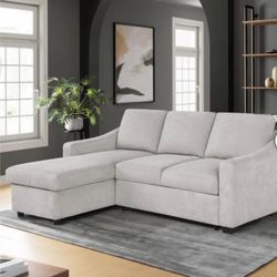 Sofa with Reversible Chaise and Storage, Beige brand new