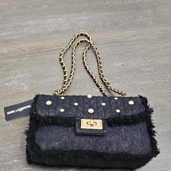 KARL LAGERFELD PARIS AGYNESS DENIM SHOULDER BAG. New with Tag. Never Worn. 