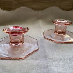 Pink Depression Ware Glass Candle Holders