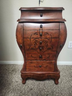 Wooden Jewelry Armoire – Cherry Finish