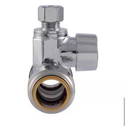 SharkBite Max 1/2 in. Push-to-Connect x 1/2 in. Push-to-Connect x 1/4 in. Compression Chrome-Plated Brass Service Stop Tee @C4-19