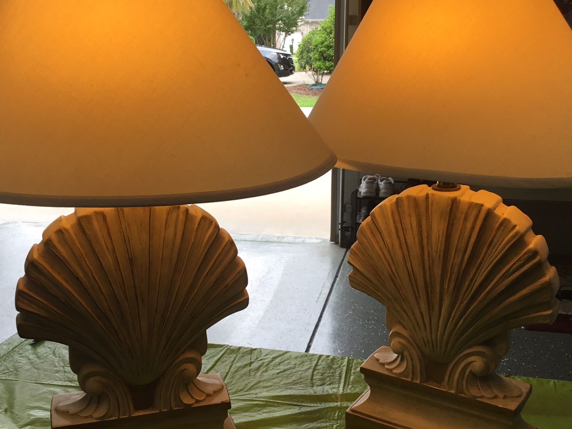 PAIR Vintage Seashell Table Lamps