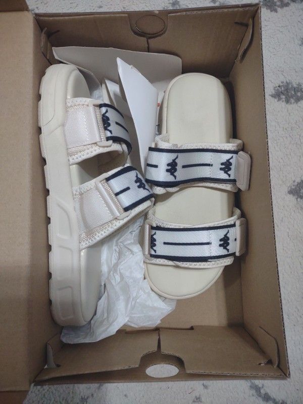 KAPPA AUTHENTIC JPN TASIILAQ SLIDES BEIGE LT BLACK WHITE SIZE