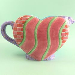 Funky Heart Vase 90s Vintage Ceramics Art Pottery Colorful Whimsy Decor