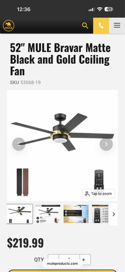 52" MULE Bravar Matte Black and Gold Ceiling Fan
