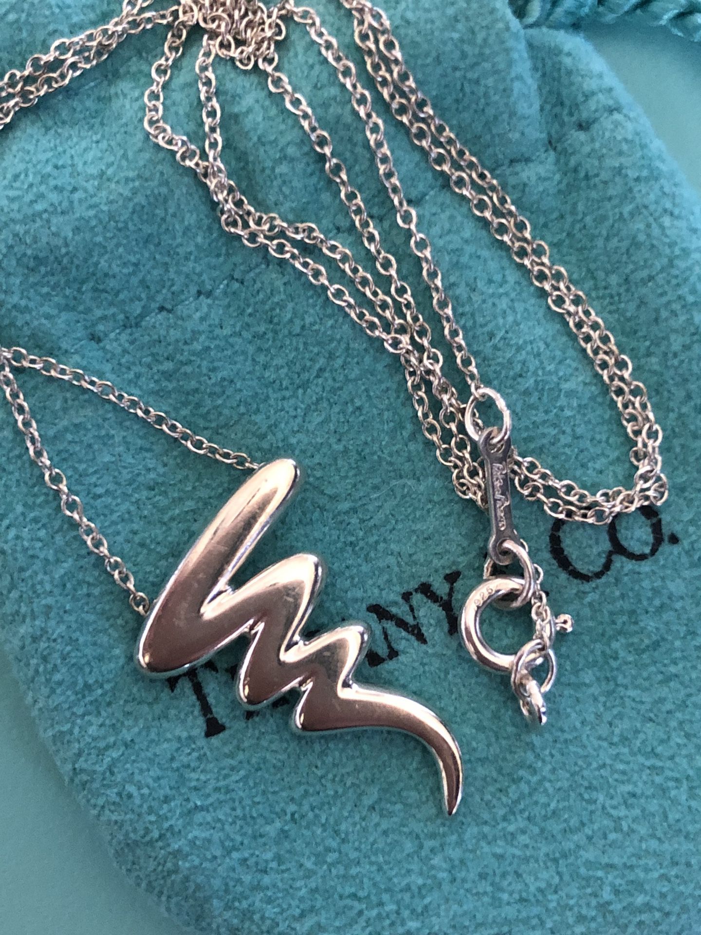 Tiffany & Co Silver 925 Paloma Picasso Scribble Zig Zag Pendant Necklace Vintage