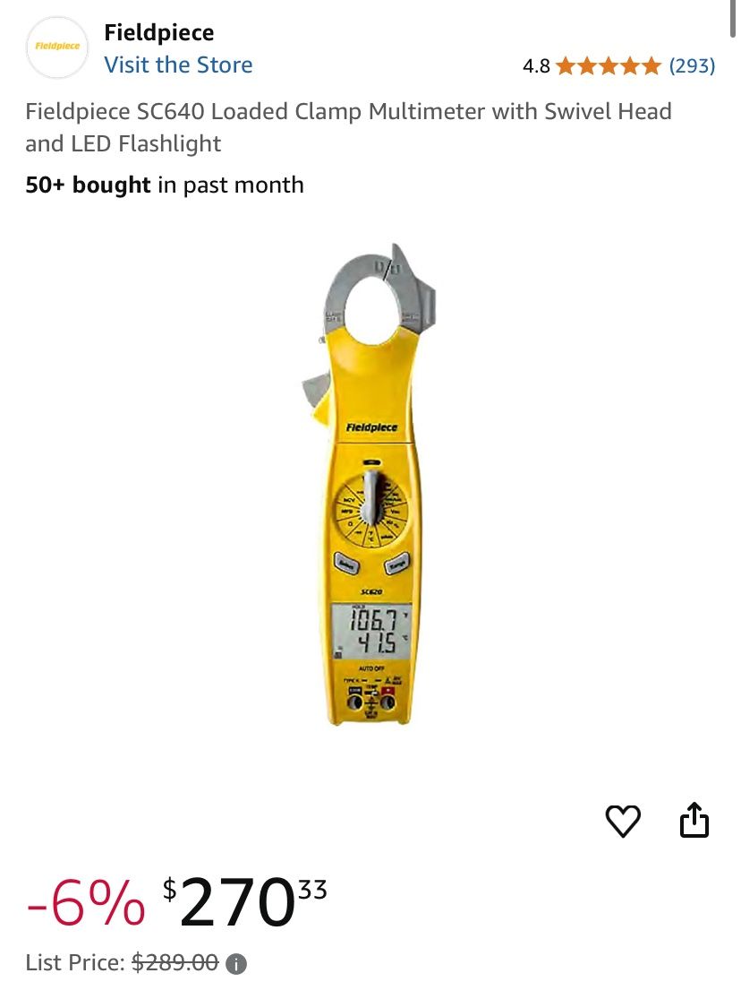 Fieldpiece SC640 Loaded Clamp Multimeter with Swivel Head and LED Flashlight