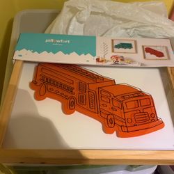 Pillowfort Wall Art - Set Of Two Wooden Frames Kids Truck And Box Truck New 