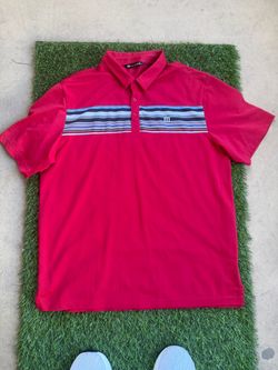 TravisMathew Men's XL Red Multi-Stripe Performance Golf Polo