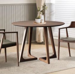 Walnut Round Dining Table, 35.4" Small Wood Round Kitchen Table with Solid Wood Legs,