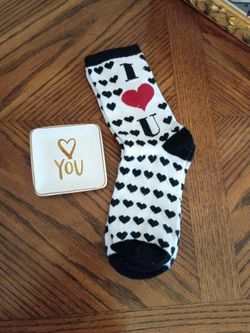 New ! Love You Heart Print Novelty Sock & trinket