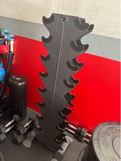 Dumbbell tower. Hold up to 8 pairs of DBs. I currently have it holding 50lb DBs