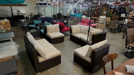 New assembled 6pcs Outdoor Wicker Sectional set in brown/khaki